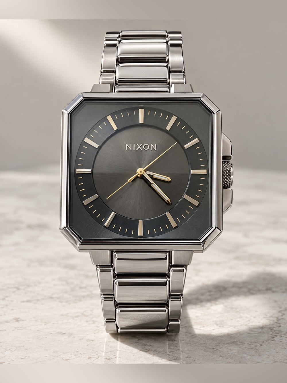 Nixon Men's “JUMP” The Platform Silver Stainless Steel Square Watch